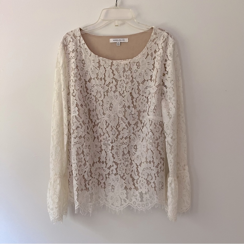 Rose + Olive Lace Bell Sleeve Top M